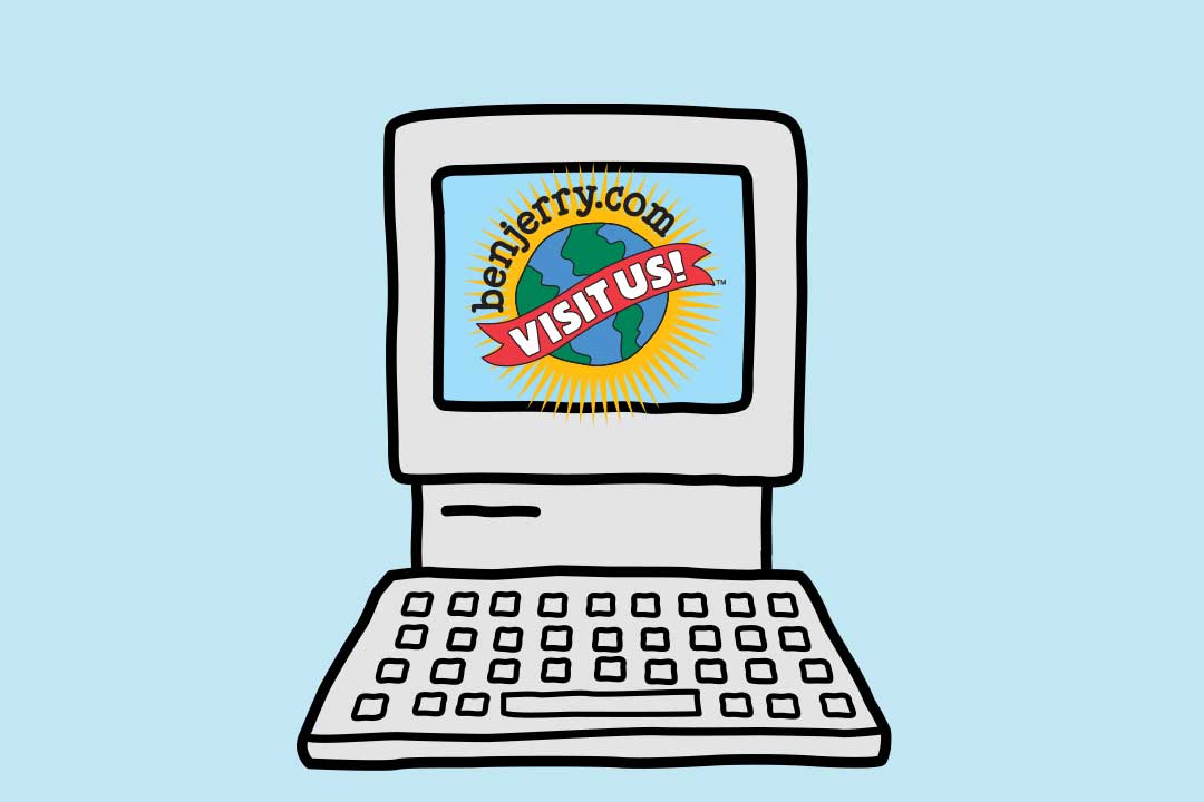 Ekran komputera, a na nim napis „Odwiedź nas”